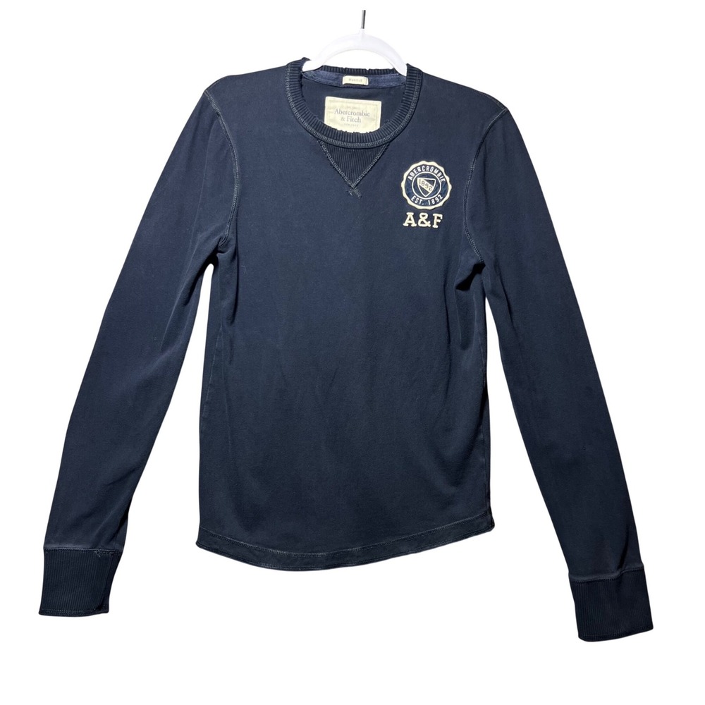Y2K Abercrombie & Fitch Muscle Fit Long Sleeve Shirt Blue Distressed Crew Neck